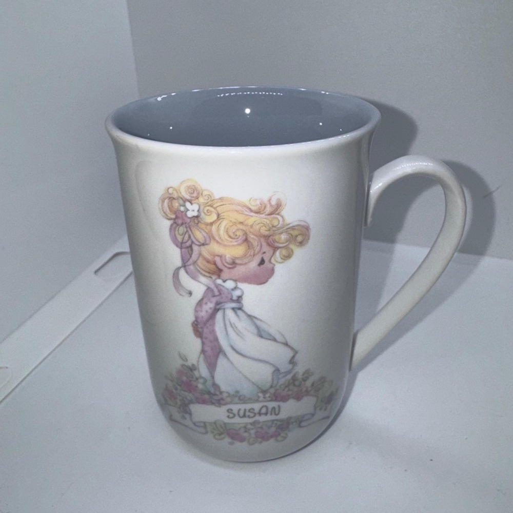 Precious‎ Moments Susan White and Blonde Ceramic Mug with Floral Illustration